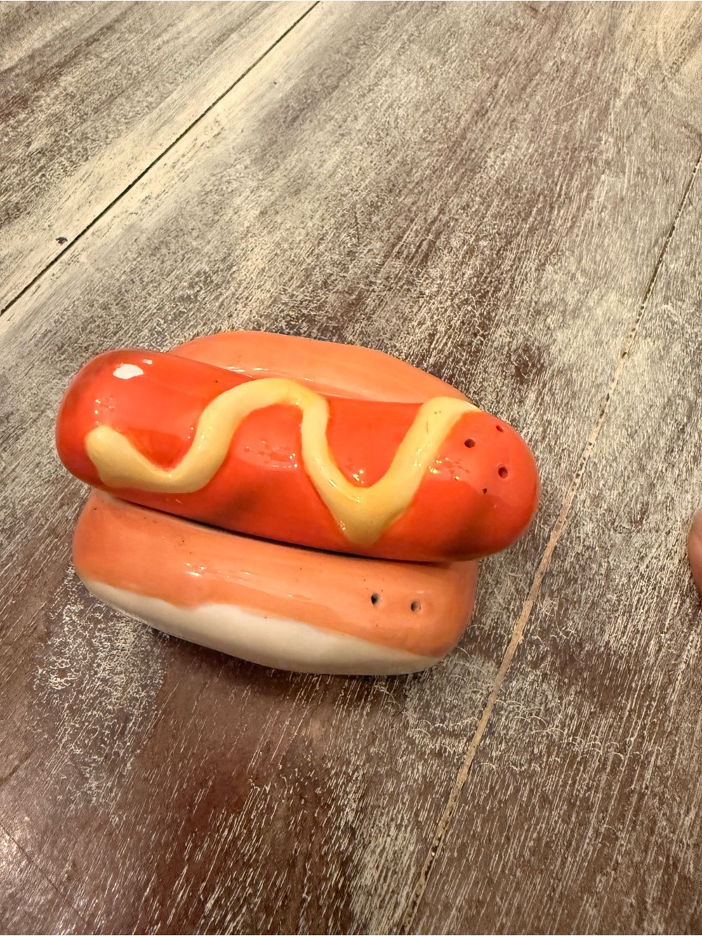 Ceramic Hot Dog Salt and Pepper Shakers - Orange & Cream